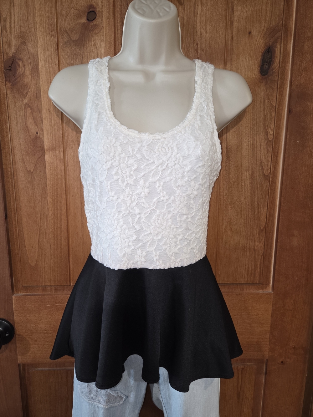 Say Anything Lace Tank Peplum Top in White and Black‎